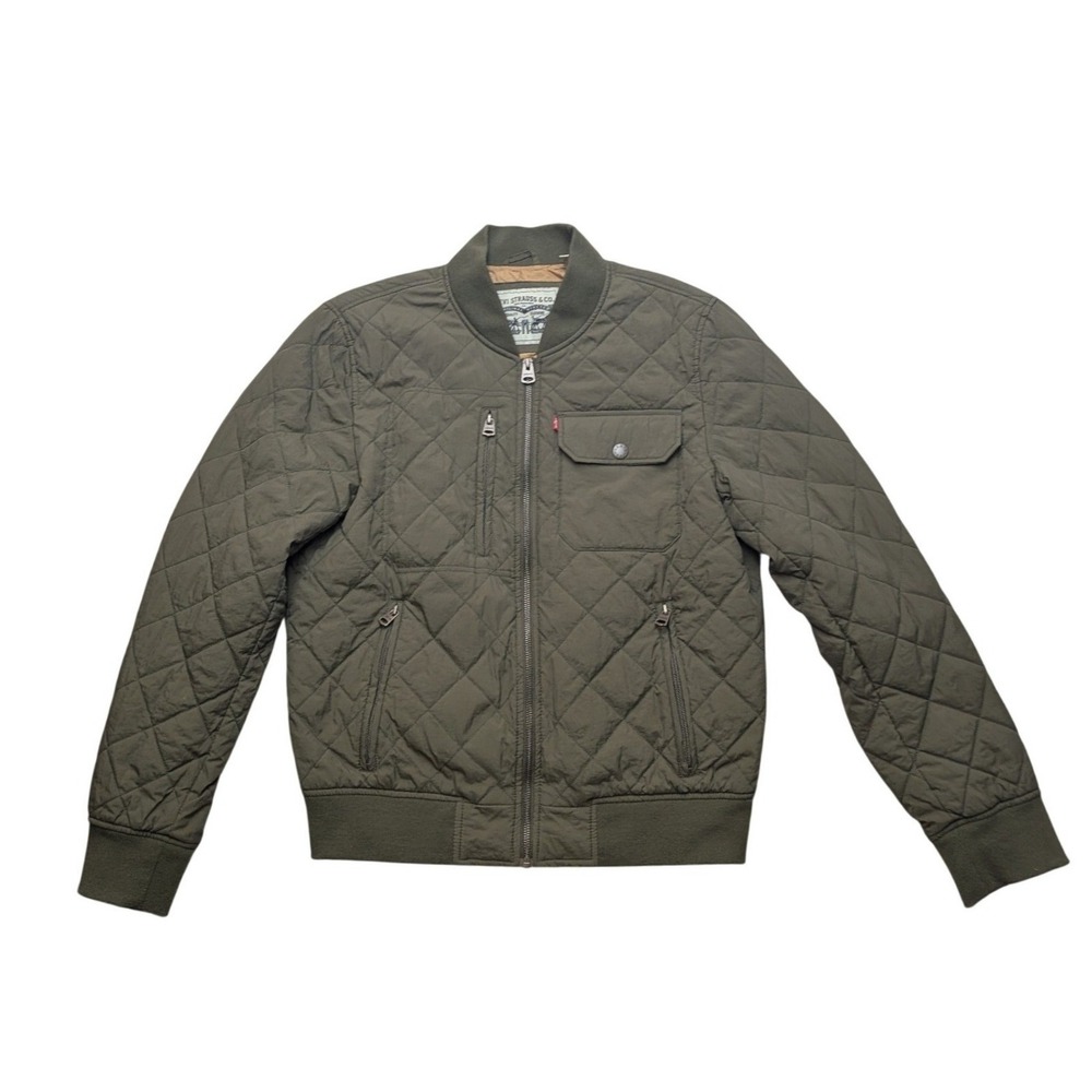 Levi's‎ Quilted Bomber Jacket Mens Small Olive Green Diamond Stitch Full Zip
